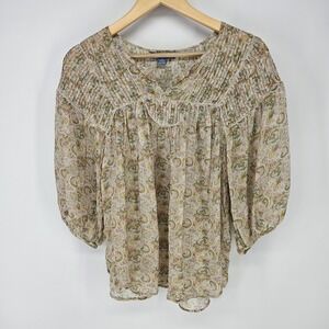 Lil Blouse Small Paisley Floral Pintuck Boho Peasant Balloon‎ Sleeve Prairie